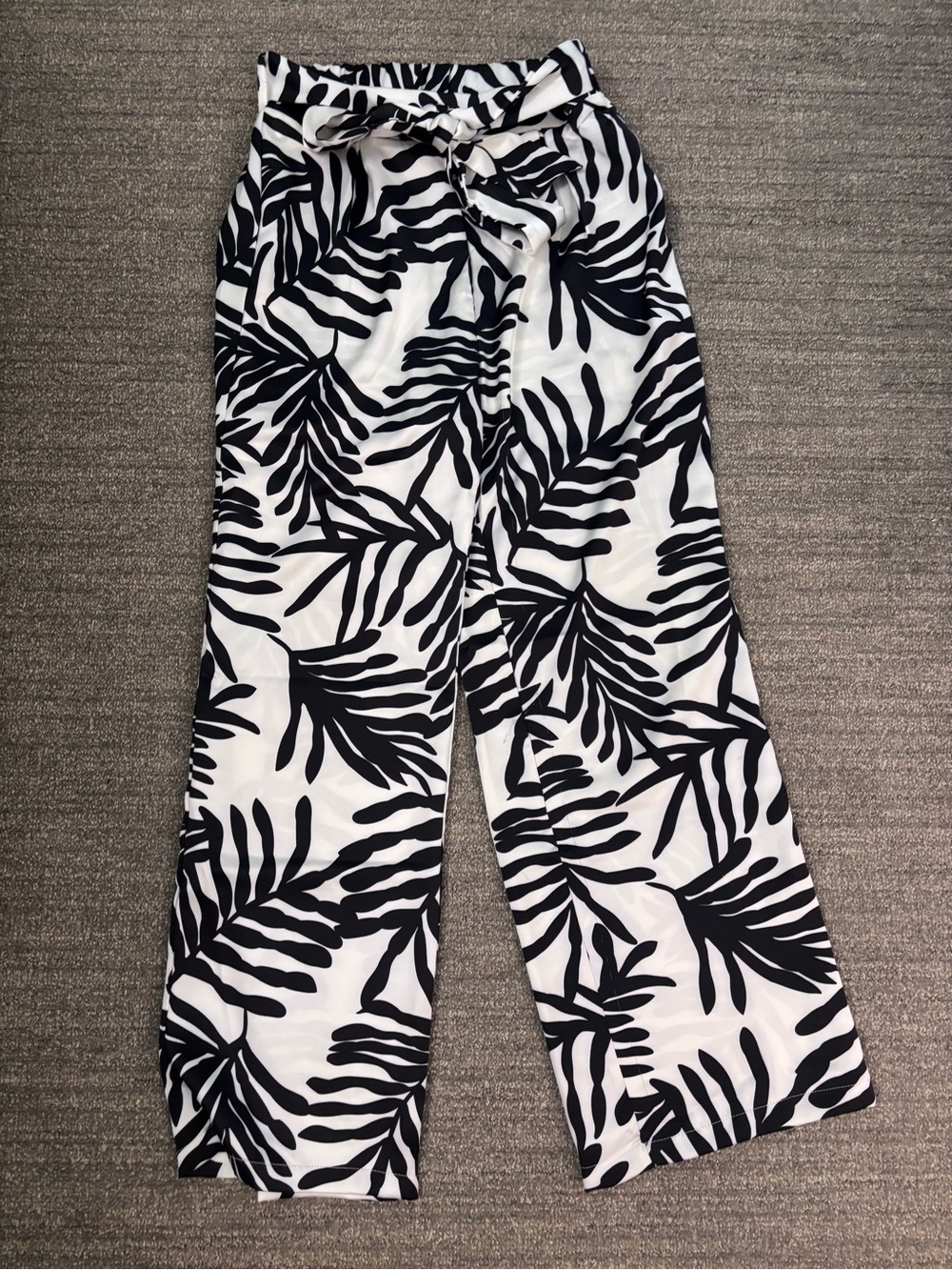 Sincerely Jules Black & White Palm-Print Wide Leg Pants with Self-Tie Waist